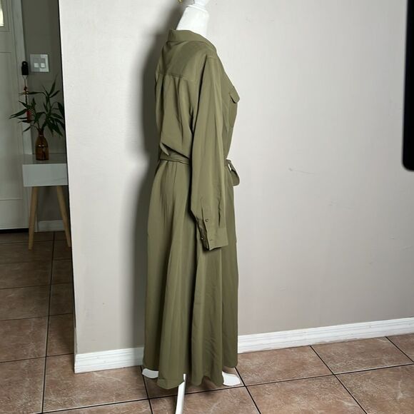 Alfani Olive Green Long Sleeve Button Down Shirt Dress Size 1X - Picture 2 of 11